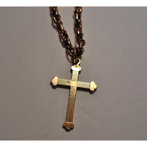 85 - A gold necklace tested as 14ct (9g) with 9ct gold cross (1g) , the Cross pendant is hallmarked Chest... 