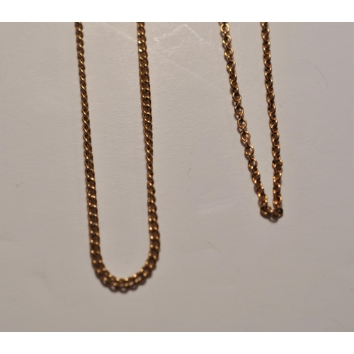 87 - 9ct yellow gold chains (x3) each measuring approximately 16