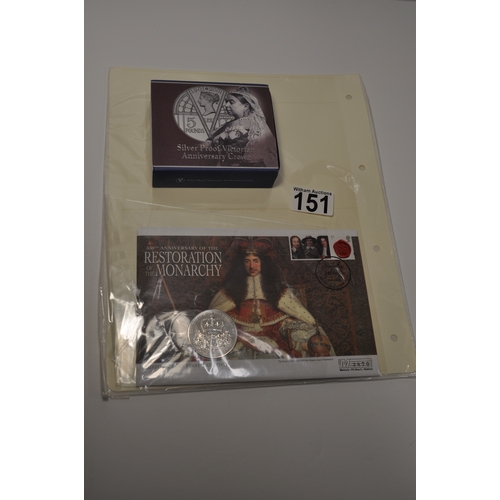 151 - 2001 Silver Proof Victorian Anniversary Crown with box and certificate of authenticity  together wit... 