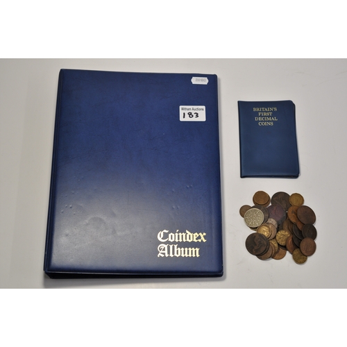 183 - Mixture of British loose coinage to include Victorian pennies together with coindex album containing... 