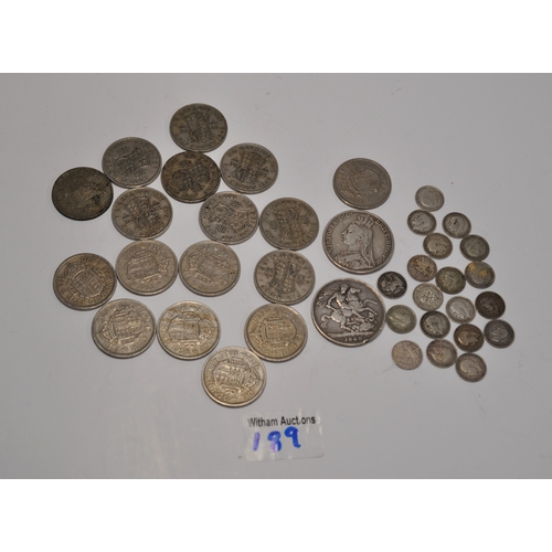 189 - Silver coins consisting x2 1889 Crowns, Victorian, Edwardian and George V 3D and a South African coi... 