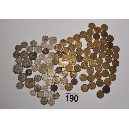 190 - A quantity of various British coins and others from around the world to include some silver coins