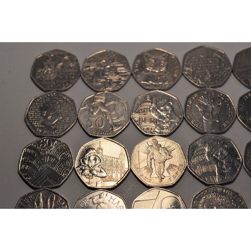 191 - 50 pence piece coins (x29) to include Beatrix Potter themed coins, Paddington, Benjamin Britten, She... 