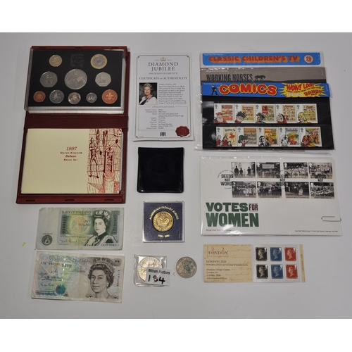 184 - Royal Mint 1997 United Kingdom deluxe proof coin collection with certificate of authenticity togethe... 