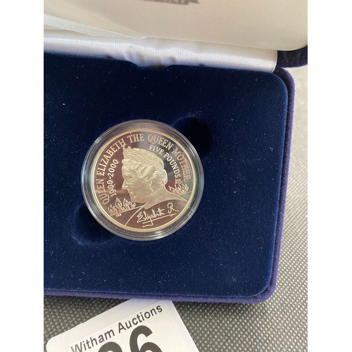 36 - Royal Mint Queen Mother Centenary Year 2000 silver proof centenary crown (£5 denomination) in origin... 