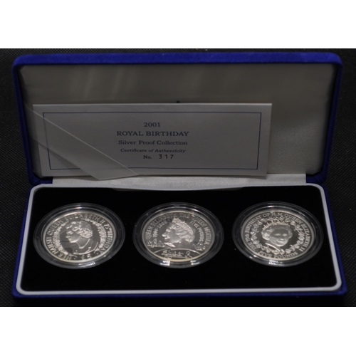 179 - Royal Mint 2001 Royal Birthday Silver Proof Collection, boxed with Certificate of Authenticity No 31... 