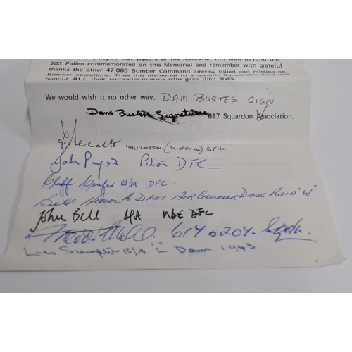 106 - Dam Busters 617 squadron signatures obtained from Duxford  staff member - Tom Bennett Navigator Mosq... 