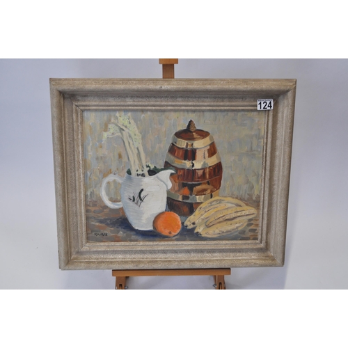 124 - Commander Richard Prendergast Raikes - Original oil on canvas depicting still life, signed lower lef... 