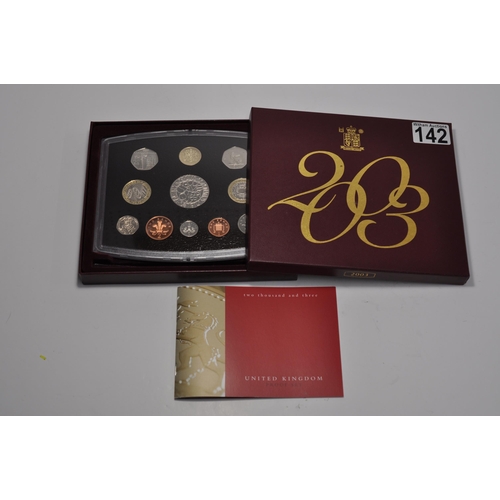 142 - 2003 Royal Mint whole coin set annual proof, boxed with certificate of authenticity booklet