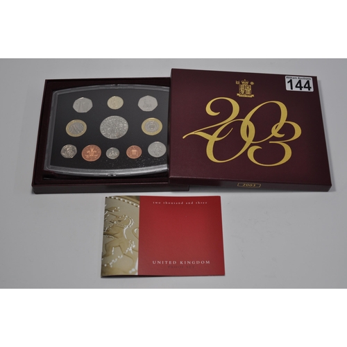 144 - 2003 Royal Mint whole coin set annual proof, boxed with certificate of authenticity booklet