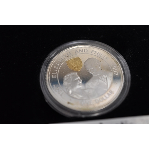 146 - Royal Mint commemorative Golden Wedding anniversary silver proof one dollar coin,  1997 Barbados lim... 