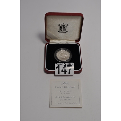 147 - Royal Mint 1996 silver proof £2 coin, A celebration of Football, boxed with certificate