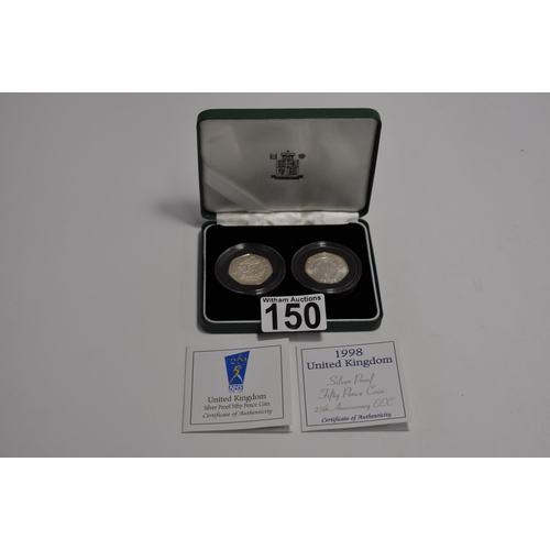 150 - 1999 silver proof fifty pence twin coin set, 25th anniversary EEC and NHS, issue limit 25,000