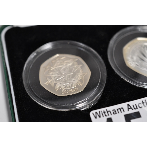 150 - 1999 silver proof fifty pence twin coin set, 25th anniversary EEC and NHS, issue limit 25,000