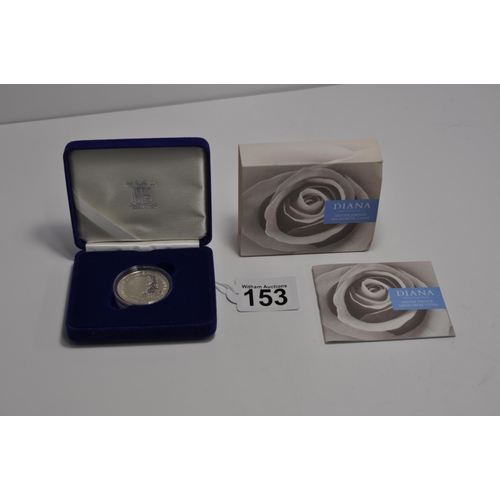 153 - Royal Mint Diana Princess of Wales silver proof five pound memorial crown with box, certificate of a... 