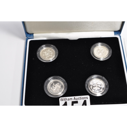 154 - Royal Mint  x4 silver proof one pound coins, one of which is Piedfort, boxed with Certificates (1999... 