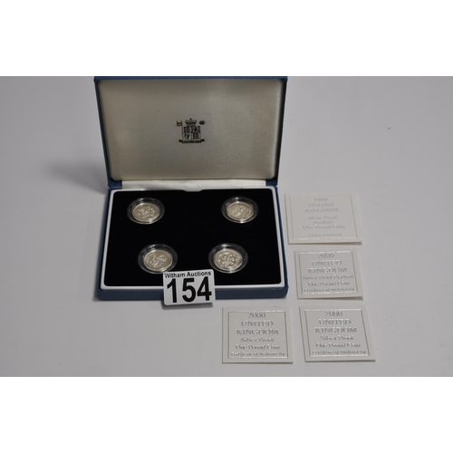 154 - Royal Mint  x4 silver proof one pound coins, one of which is Piedfort, boxed with Certificates (1999... 