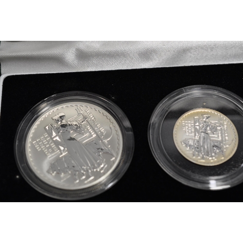 155 - Royal Mint 2001 silver proof Britannia collection consisting £2, £1, 50 pence, 20 pence coins. Boxed... 