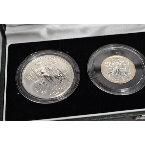 155 - Royal Mint 2001 silver proof Britannia collection consisting £2, £1, 50 pence, 20 pence coins. Boxed... 