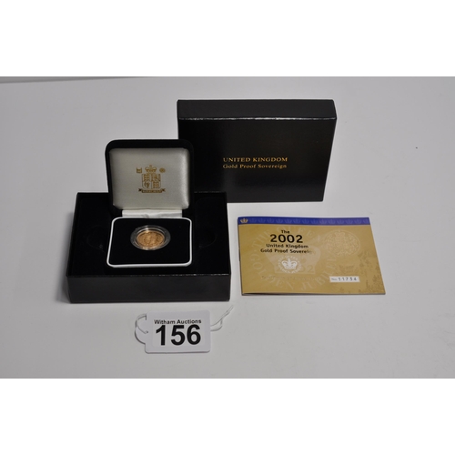 156 - Royal Mint UK Gold Sovereign, 2002 Golden Jubilee 22ct gold proof sovereign coin, with certificate n... 