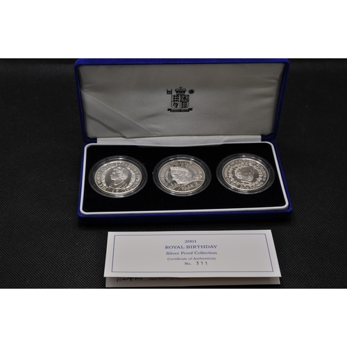 161 - Royal Mint 2001 Royal Birthday Silver proof collection in box,  certificate no. 311/500, £5 denomina... 