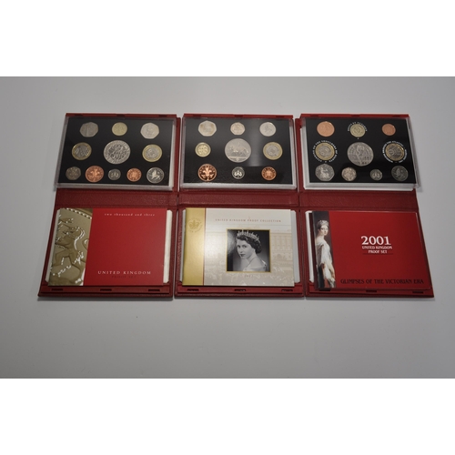 163 - Royal Mint 2001, 2002, 2003 UK Proof collections, x 3 in total