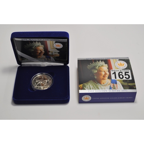 165 - Royal Mint 2002 UK Golden Jubilee Silver Proof Crown, (£5 denomination) in box with literature