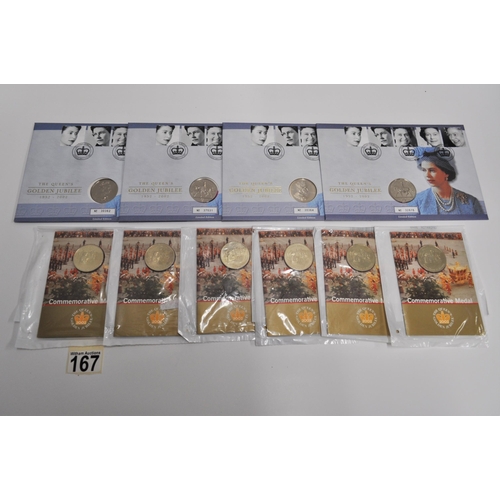 167 - Royal Mint, Royal Mail bundle consisting; The Queen's Golden Jubilee Philatelic Numismatic cover (£5... 