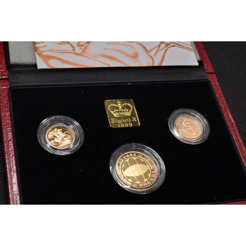 171 - Royal Mint 1999 gold proof three coin sovereign collection set, The last sovereigns of the Twentieth... 