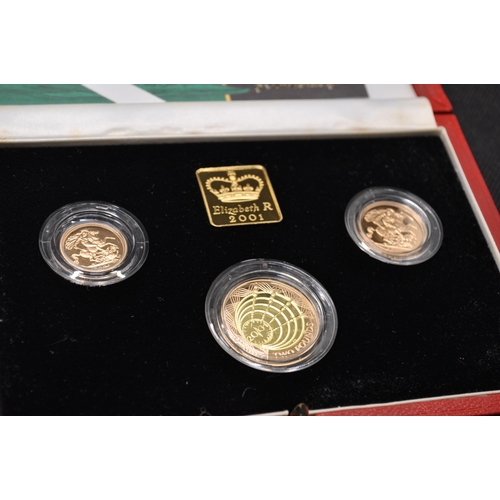 172 - Royal Mint 2001 UK Gold proof three coin sovereign collection, with certificate no 0737