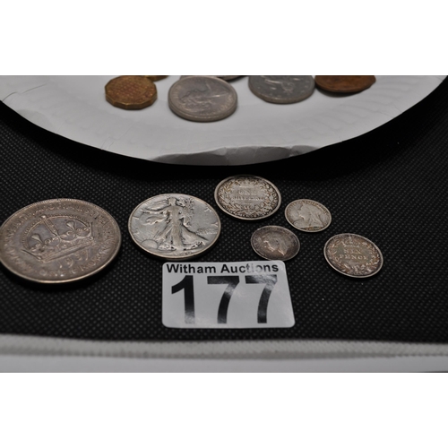 177 - Mixed bronzed and silver coinage  to include George VI 1936 & 1943 silver three pence, 1937 silver C... 