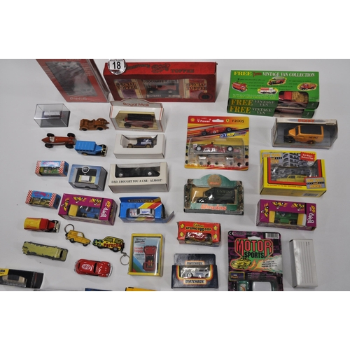 18 - A Large quantity of diecast model vehicles including Dinky, Matchbox, Oxford, Lesley and Corgi, in o... 