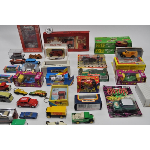 18 - A Large quantity of diecast model vehicles including Dinky, Matchbox, Oxford, Lesley and Corgi, in o... 