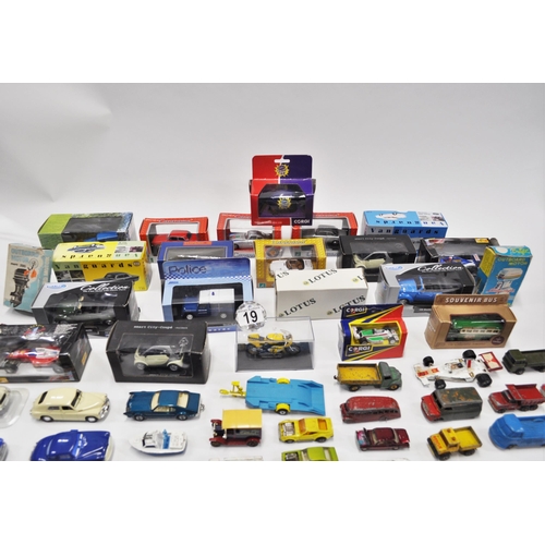 19 - Quantity of diecast model cars and others  including Dinky, Corgi, Huskey, Lesney, Lledo, Vanguards,... 