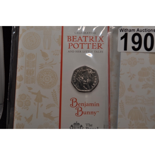 190 - Royal Mint 2017 & 2018 Celebrating Beatrix Potter and Her Little Tales 50 pence piece coins in prese... 