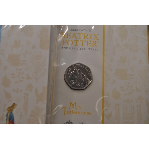 190 - Royal Mint 2017 & 2018 Celebrating Beatrix Potter and Her Little Tales 50 pence piece coins in prese... 