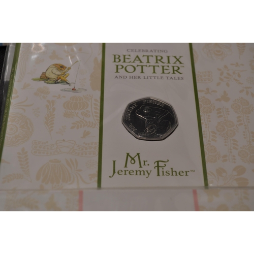 190 - Royal Mint 2017 & 2018 Celebrating Beatrix Potter and Her Little Tales 50 pence piece coins in prese... 