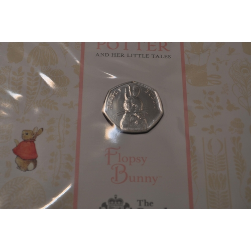 190 - Royal Mint 2017 & 2018 Celebrating Beatrix Potter and Her Little Tales 50 pence piece coins in prese... 