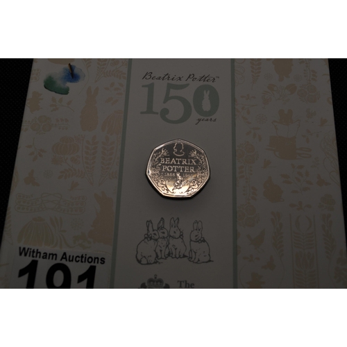 191 - Royal Mint 2016 Celebrating the Wonderful World of Beatrix Potter  (150 years)  50 pence coin collec... 