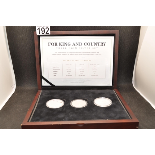 192 - Westminster Collection For King and Country Three coin silver set with certificate and presentation ... 