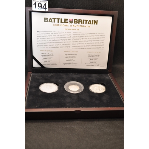 194 - Westminster Battle of Britain Edition 75th anniversary  silver proof coin set,  features three coins... 