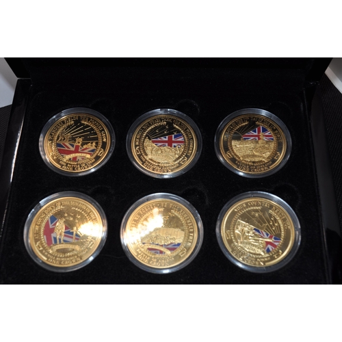 195 - Group of military themed coins and medallions to include D-Day 70th anniversary commemorative Crown ... 