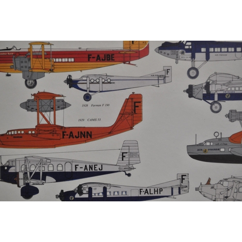 35 - Large framed poster showing 34 Air France aircraft 1933-1983, Designs de Phillipe Mitschke, size 100... 