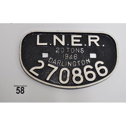 58 - x2 LNER cast iron train wagon plates