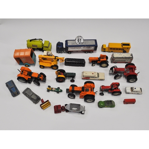 61 - Mixture of vehicles to include Britain's Massey Ferguson and other tractors, Corgi and Dinky Models ... 