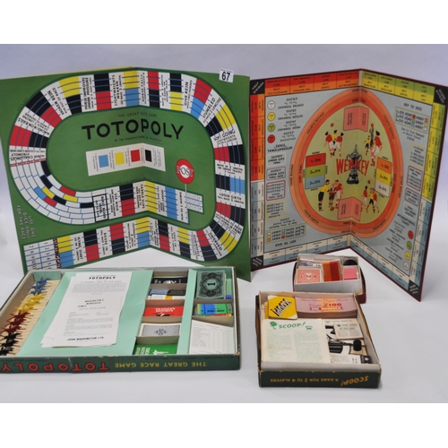 67 - Vintage board games - Waddington Totopoly with metal figures, Waddington's Scoop and The Game of Wem... 