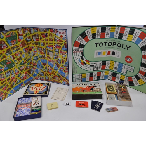 74 - x2 vintage board games - Totopoly with original board and accessories, Taxi game with board and acce... 