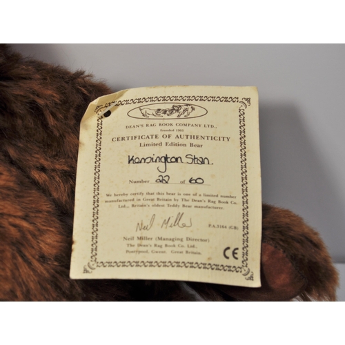 86 - Dean's Rag Book co. Kensington Stan bear with certificate of authenticity, no.22 of 60