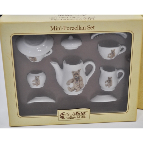 88A - Steiff mini porcelain tea sets in boxes, Teddy rose design