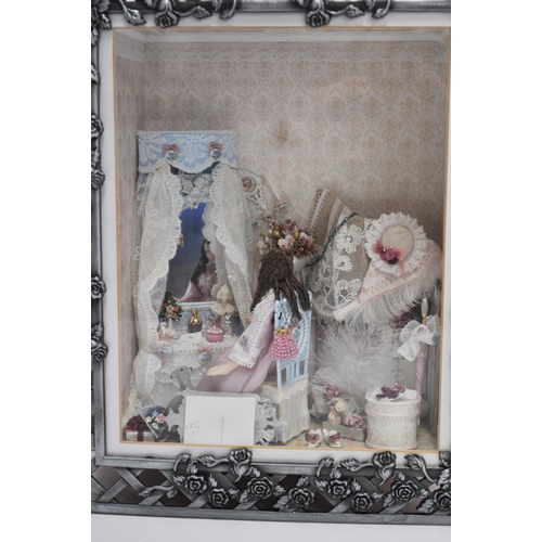 90 - Miniature diorama, dolls house scene depicting a dressing room and neoclassical room, x2 items  (see... 